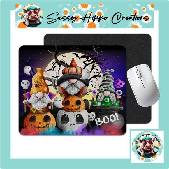 Mouse Pad Gnome Halloween Spooky Boo Anti Slip Back Easy Clean Durable Sublimate - Picture 1 of 4